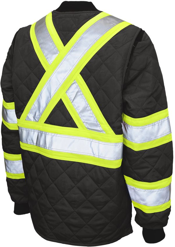 Am image of a Custom Tough Duck Quilted Safety Jacket in Black!