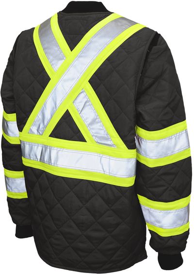 Am image of a Custom Tough Duck Quilted Safety Jacket in Black!