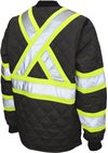 Am image of a Custom Tough Duck Quilted Safety Jacket in Black!