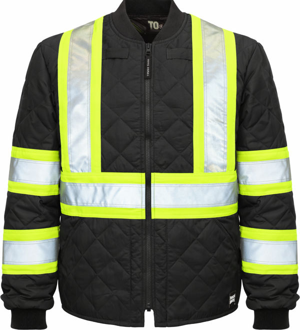 An image of a Custom Tough Duck Quilted Safety Jacket in Black!