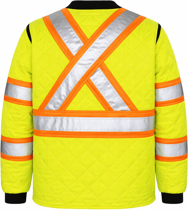 An image of a Custom Tough Duck Quilted Safety Jacket in Fluorescent Green!