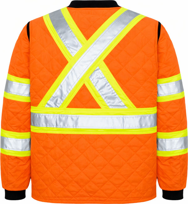 An image of a Custom Tough Duck Quilted Safety Jacket in Fluorescent Orange!