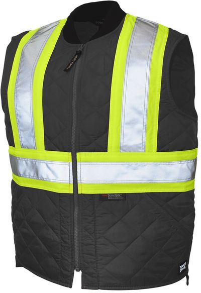 Am image of a Custom Tough Duck Quilted Safety Vest in Black!