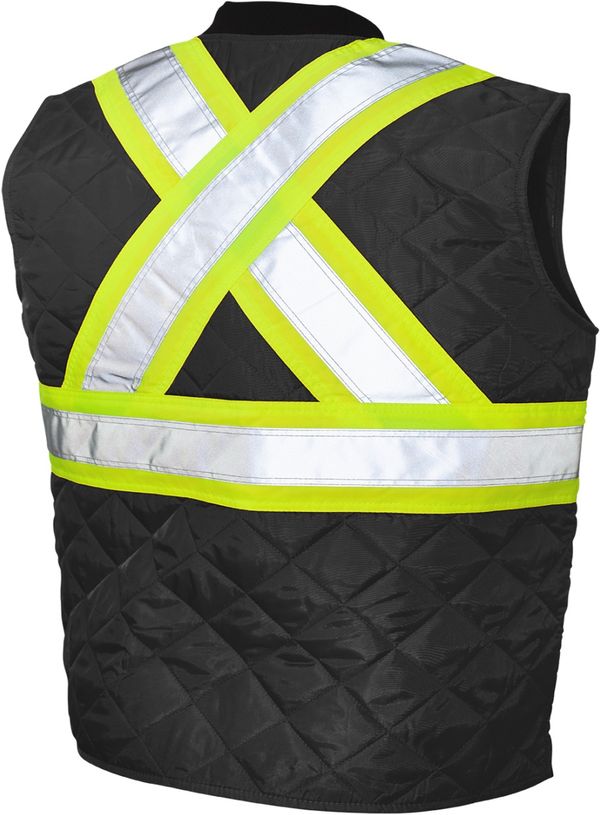 Am image of a Custom Tough Duck Quilted Safety Vest in Black!