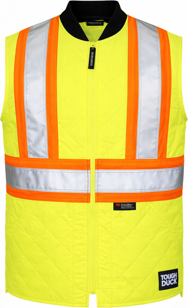 An image of a Custom Tough Duck Quilted Safety Vest in Fluorescent Green!