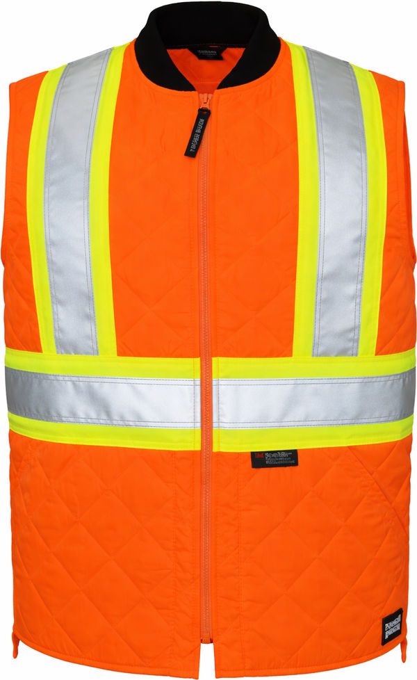 An image of a Custom Tough Duck Quilted Safety Vest in Fluorescent Orange!