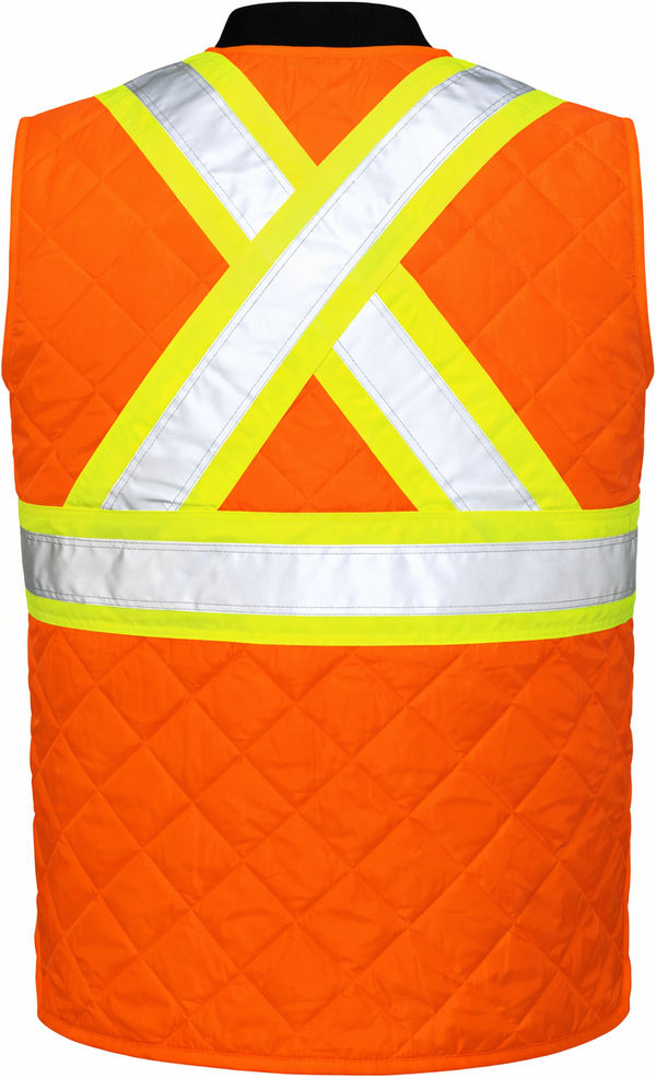 An image of a Custom Tough Duck Quilted Safety Vest in Fluorescent Orange!
