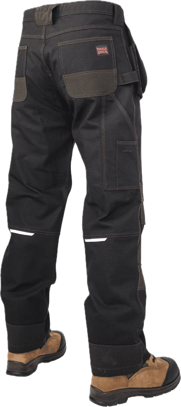 Am image of a Custom Tough Duck Relaxed Fit Flex Ripstop Contractor Pant in Black!