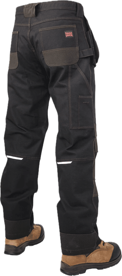Am image of a Custom Tough Duck Relaxed Fit Flex Ripstop Contractor Pant in Black!