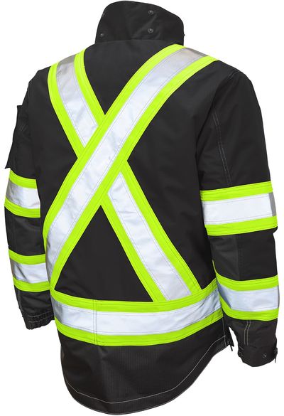 Am image of a Custom Tough Duck Ripstop 4 in 1 Safety Jacket in Black!