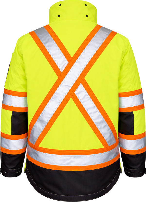 An image of a Custom Tough Duck Ripstop 4 in 1 Safety Jacket in Fluorescent Green!