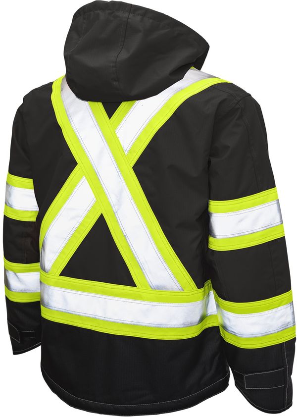 Am image of a Custom Tough Duck Ripstop Fleece Lined Safety Jacket in Black!