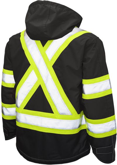Am image of a Custom Tough Duck Ripstop Fleece Lined Safety Jacket in Black!