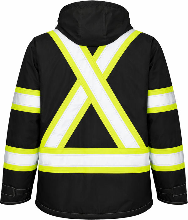 An image of a Custom Tough Duck Ripstop Fleece Lined Safety Jacket in Black!