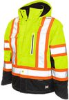Am image of a Custom Tough Duck Ripstop Fleece Lined Safety Jacket in Fluorescent Green!