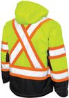 Am image of a Custom Tough Duck Ripstop Fleece Lined Safety Jacket in Fluorescent Green!