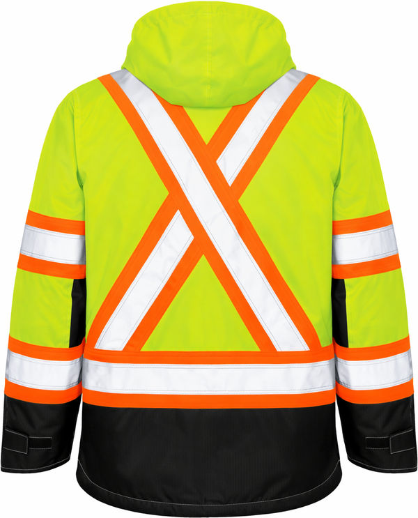 An image of a Custom Tough Duck Ripstop Fleece Lined Safety Jacket in Fluorescent Green!