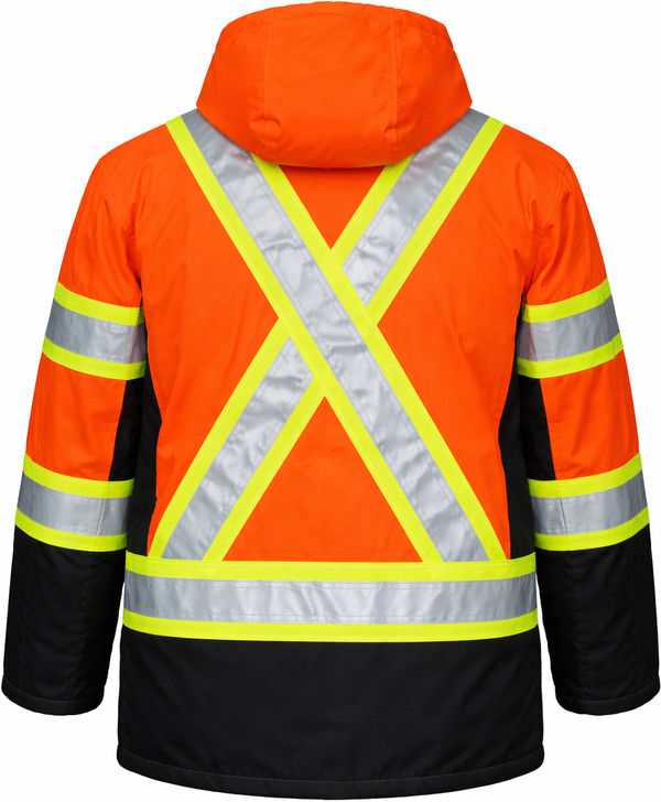 An image of a Custom Tough Duck Ripstop Fleece Lined Safety Jacket in Fluorescent Orange!