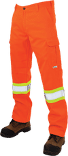 Am image of a Custom Tough Duck Safety Cargo Work Pant in Fluorescent Orange!