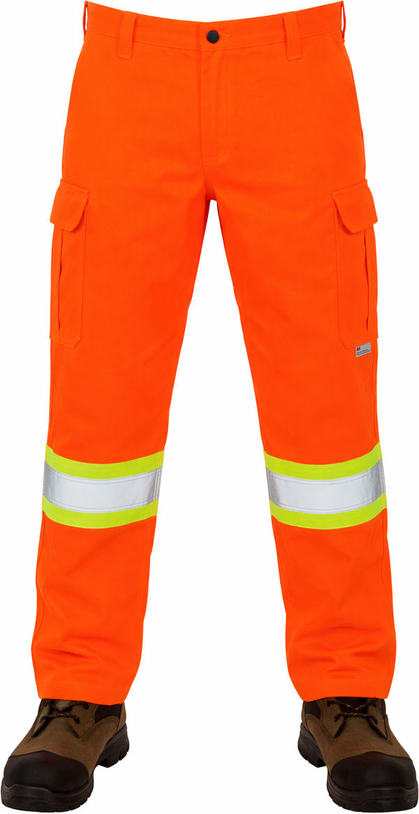 An image of a Custom Tough Duck Safety Cargo Work Pant in Fluorescent Orange!