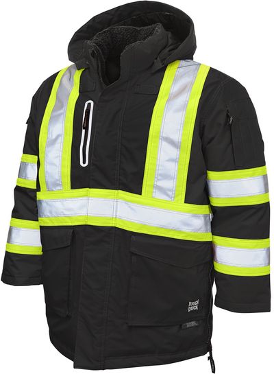 Am image of a Custom Tough Duck Safety Down Filled Parka in Black!
