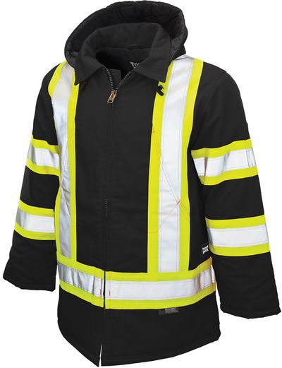 Am image of a Custom Tough Duck Safety Parka in Black!