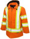 Am image of a Custom Tough Duck Safety Parka in Bright Orange!