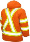 Am image of a Custom Tough Duck Safety Parka in Bright Orange!