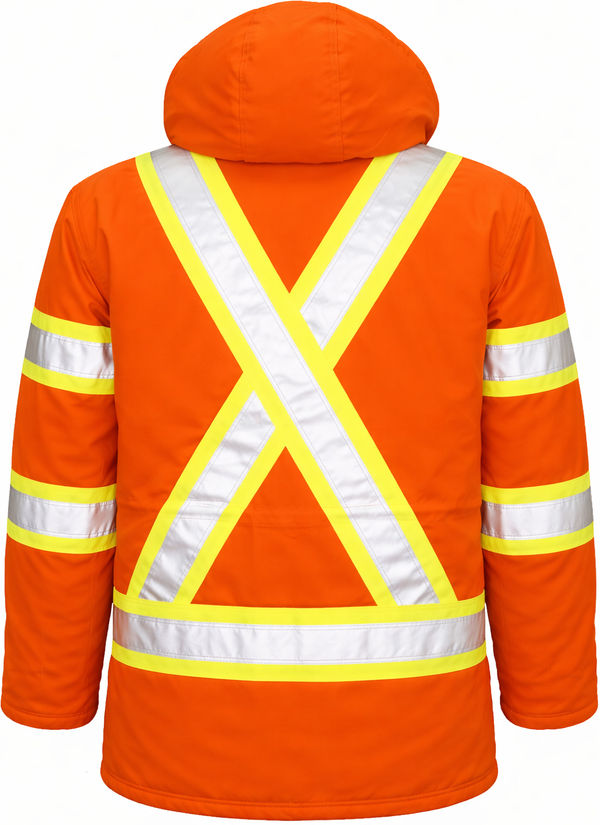 An image of a Custom Tough Duck Safety Parka in Bright Orange!