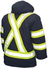 Am image of a Custom Tough Duck Safety Parka in Navy!