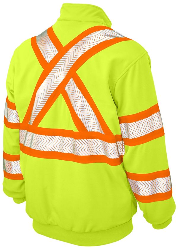 Am image of a Custom Tough Duck Safety Quarter Zip Pullover in Fluorescent Green!