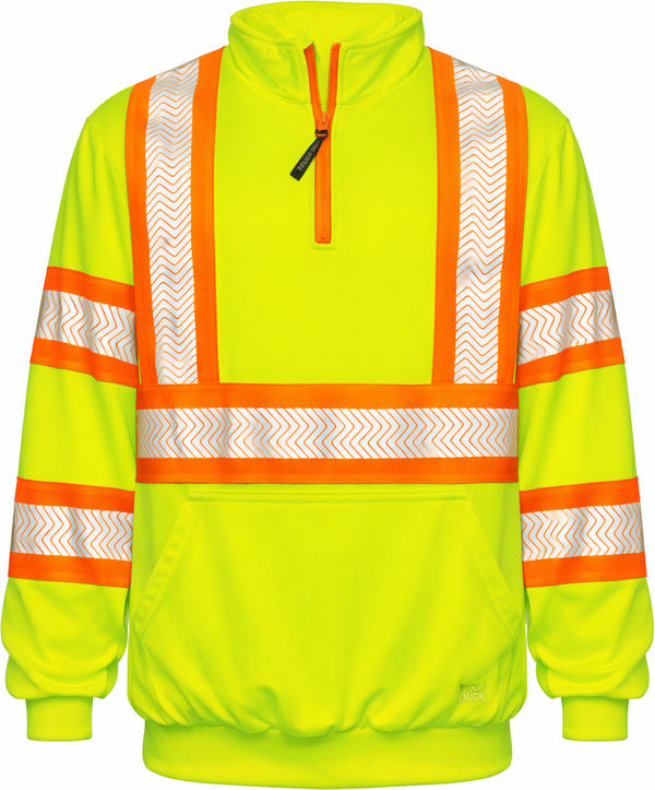 An image of a Custom Tough Duck Safety Quarter Zip Pullover in Fluorescent Green!