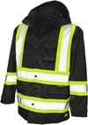 Am image of a Custom Tough Duck Safety Rain Jacket in Black!