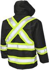 Am image of a Custom Tough Duck Safety Rain Jacket in Black!