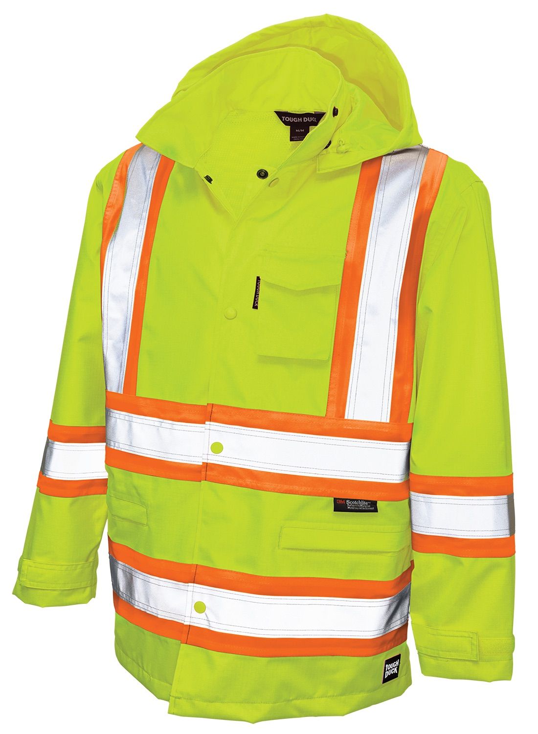 Tough Duck Safety Rain Jacket in Fluorescent Green