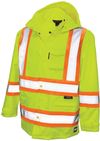 Am image of a Custom Tough Duck Safety Rain Jacket in Fluorescent Green!
