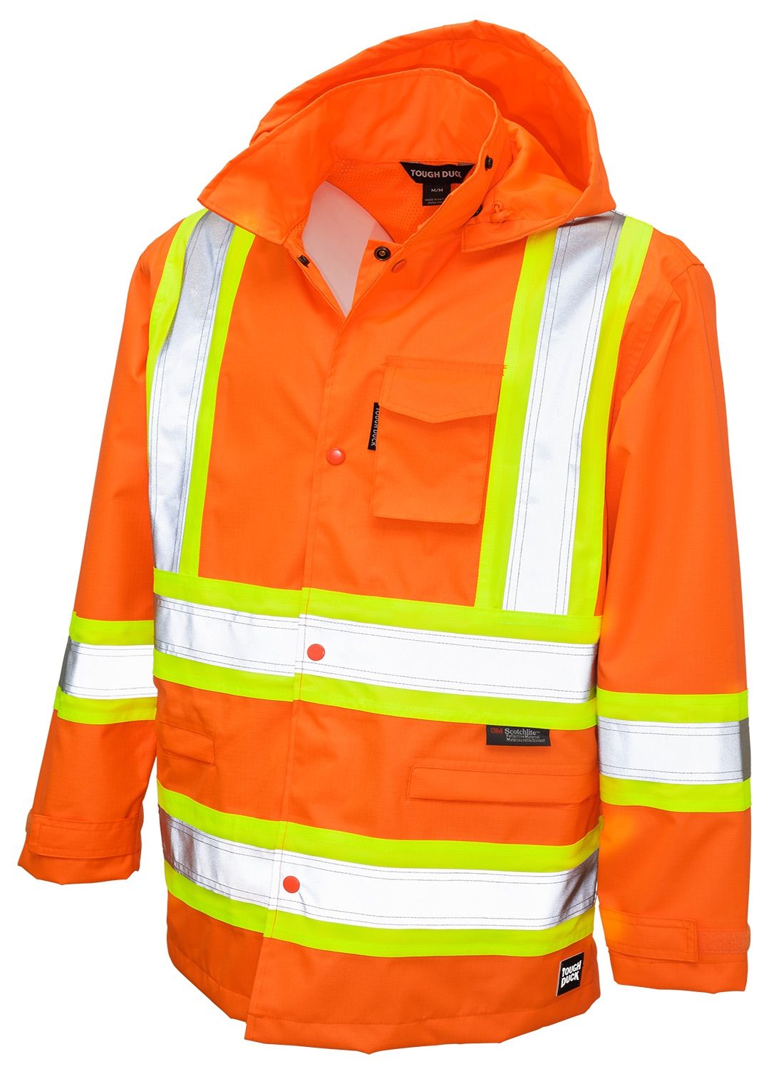 Tough Duck Safety Rain Jacket in Fluorescent Orange