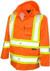Am image of a Custom Tough Duck Safety Rain Jacket in Fluorescent Orange!