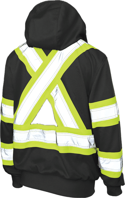 Am image of a Custom Tough Duck Safety Womens Traffic Hoodie with Quick Release Hood in Black!