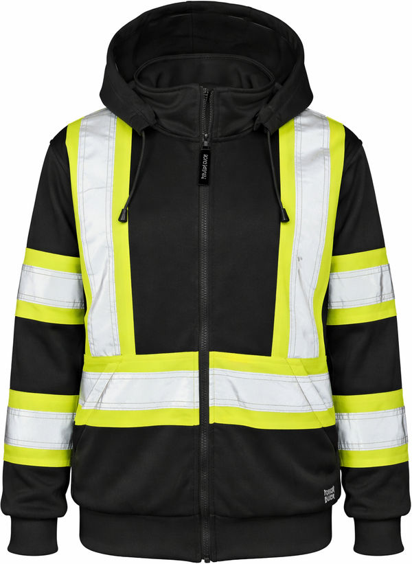 An image of a Custom Tough Duck Safety Womens Traffic Hoodie with Quick Release Hood in Black!