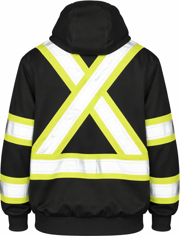 An image of a Custom Tough Duck Safety Womens Traffic Hoodie with Quick Release Hood in Black!