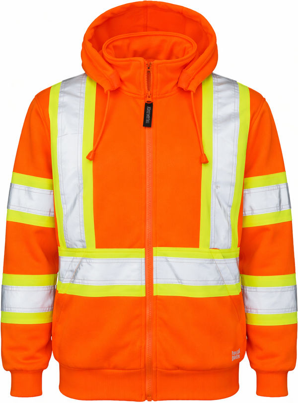 An image of a Custom Tough Duck Safety Womens Traffic Hoodie with Quick Release Hood in Fluorescent Orange!
