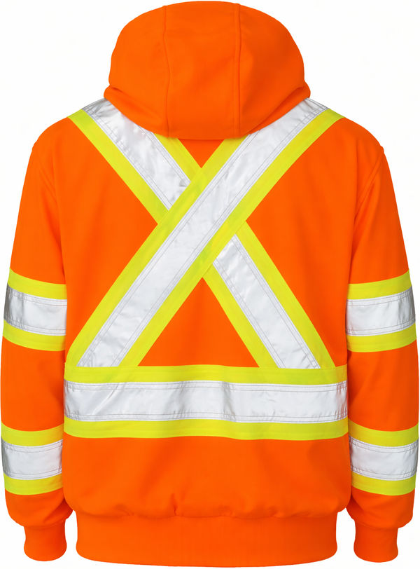 An image of a Custom Tough Duck Safety Womens Traffic Hoodie with Quick Release Hood in Fluorescent Orange!