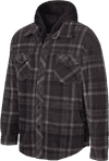 Am image of a Custom Tough Duck Sherpa Lined Fleece Jac Shirt in Charcoal Plaid!