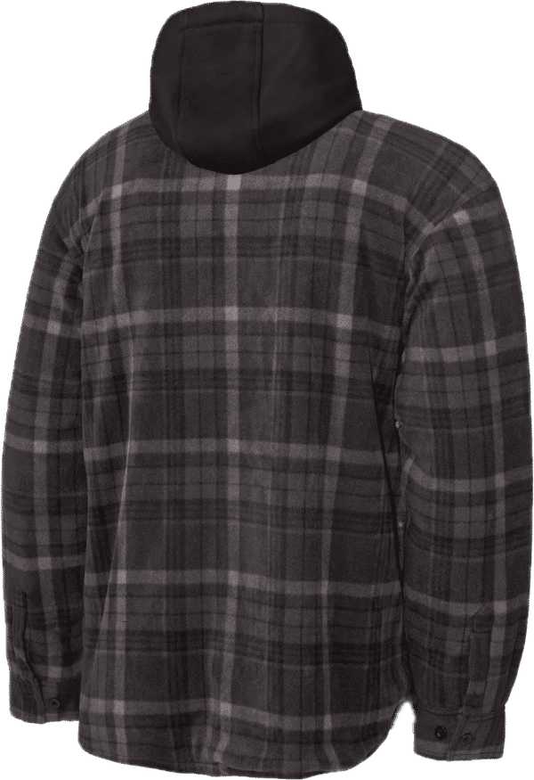 Am image of a Custom Tough Duck Sherpa Lined Fleece Jac Shirt in Charcoal Plaid!