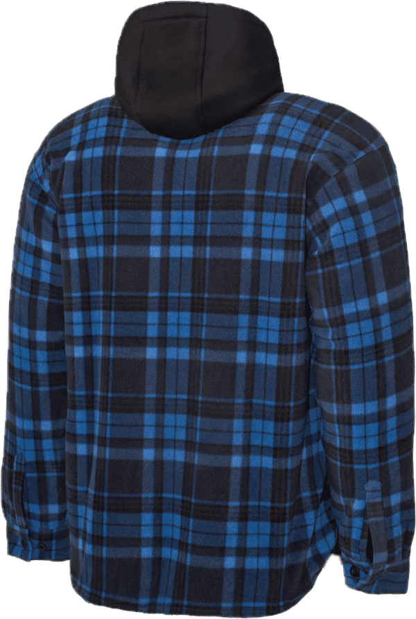Am image of a Custom Tough Duck Sherpa Lined Fleece Jac Shirt in Blue Plaid!