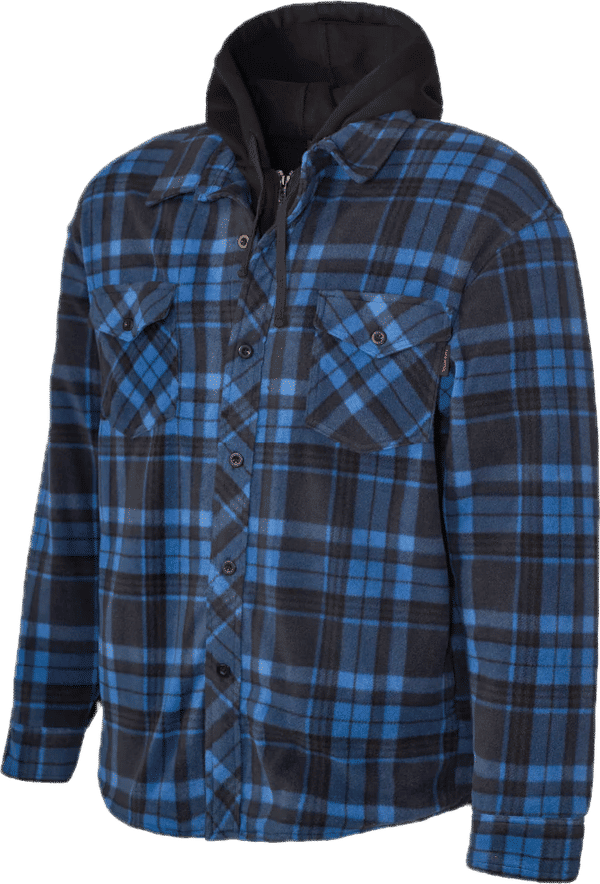 Am image of a Custom Tough Duck Sherpa Lined Fleece Jac Shirt in Blue Plaid!