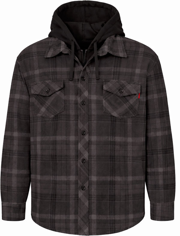 An image of a Custom Tough Duck Sherpa Lined Fleece Jac Shirt in Charcoal Plaid!