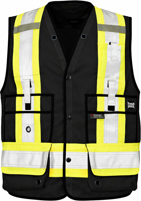 An image of a Custom Tough Duck Surveyor Safety Vest in Black!