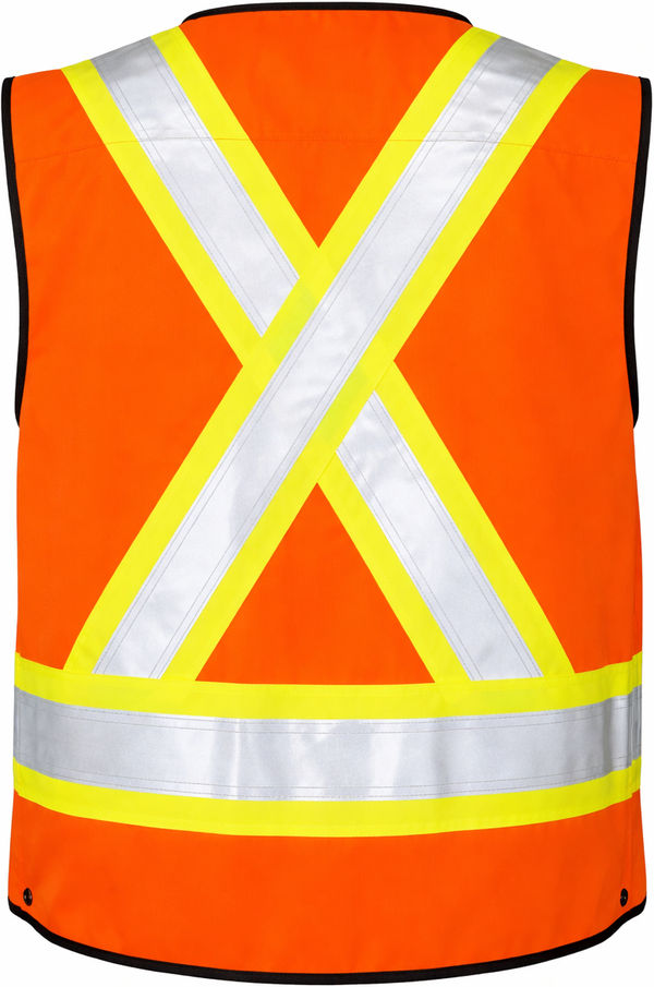 An image of a Custom Tough Duck Surveyor Safety Vest in Fluorescent Orange!